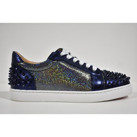 Christian Louboutin Vieira 2 Flat Spikes Blue Night Lace Up Low Top Sneaker 41 - Picture 2 of 12